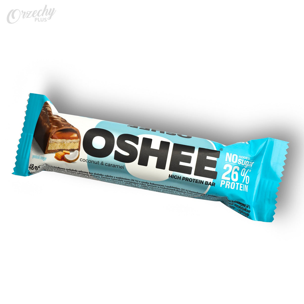 Baton proteinowy ,,OSHEE” o smaku kokosowym z karmelem 26% białka, 48 g
