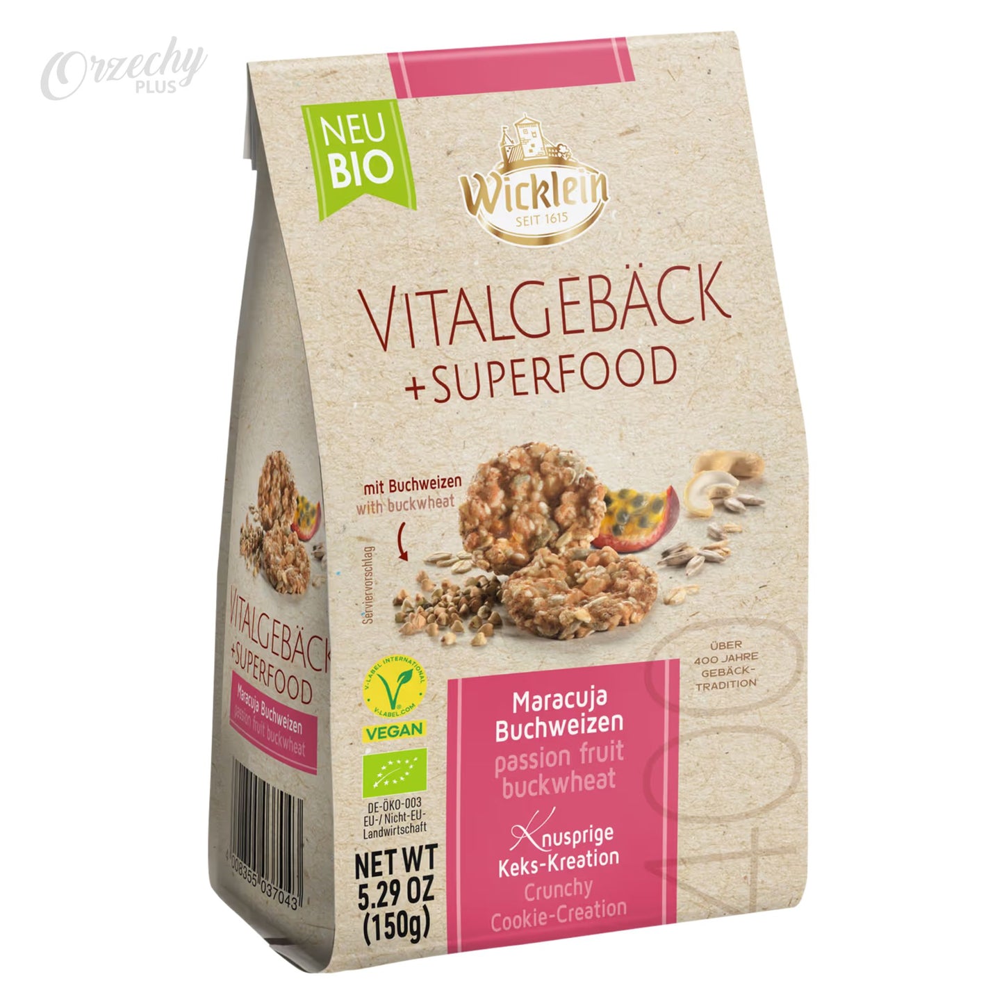 „Wicklein“ ciastka owsiane z ziarnami słonecznika o smaku marakui, 150 g