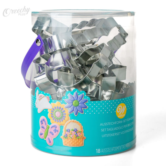 „WILTON“ metalowe foremki do ciastek w wiaderku „Wiosna“, 18 szt.
