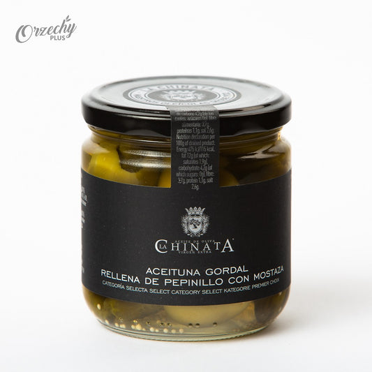 Oliwki „Gordal“ nadziewane korniszonem z gorczycą „LA CHINATA“, 340 g
