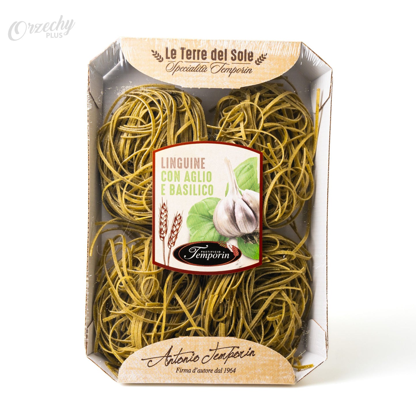 Makaron linguine „PASTIFICIO TEMPORIN“ z czosnkiem i bazylią, 250 g