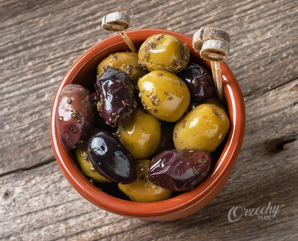 Mieszanka oliwek kalamata i zielonych oliwek z oregano, 250 g